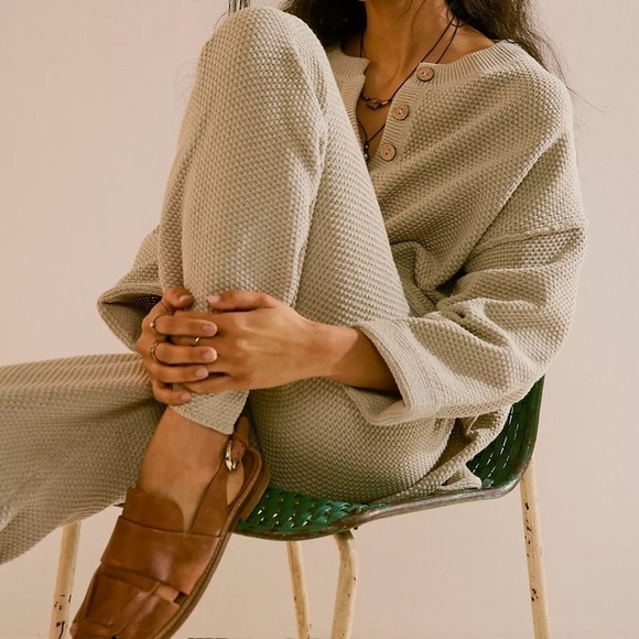 Free People Beach Hailee Wide Leg Lounge Pants Women’s Large Tan - Picture 2 of 8